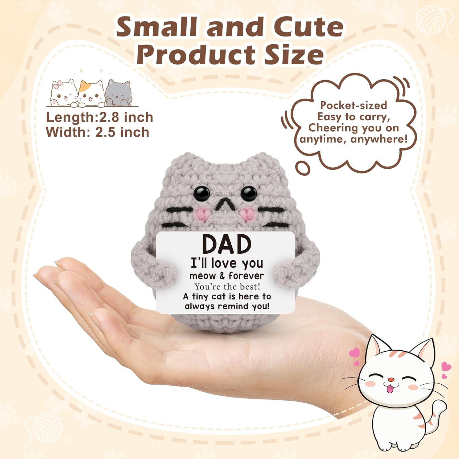 Cute Fathers Day Dad Gifts for Dads from Daughter Son Small Birthday Gifts for Father Dad Daddy,I Love You Dads Gift Idea,Handmade Crochet Cat Decor