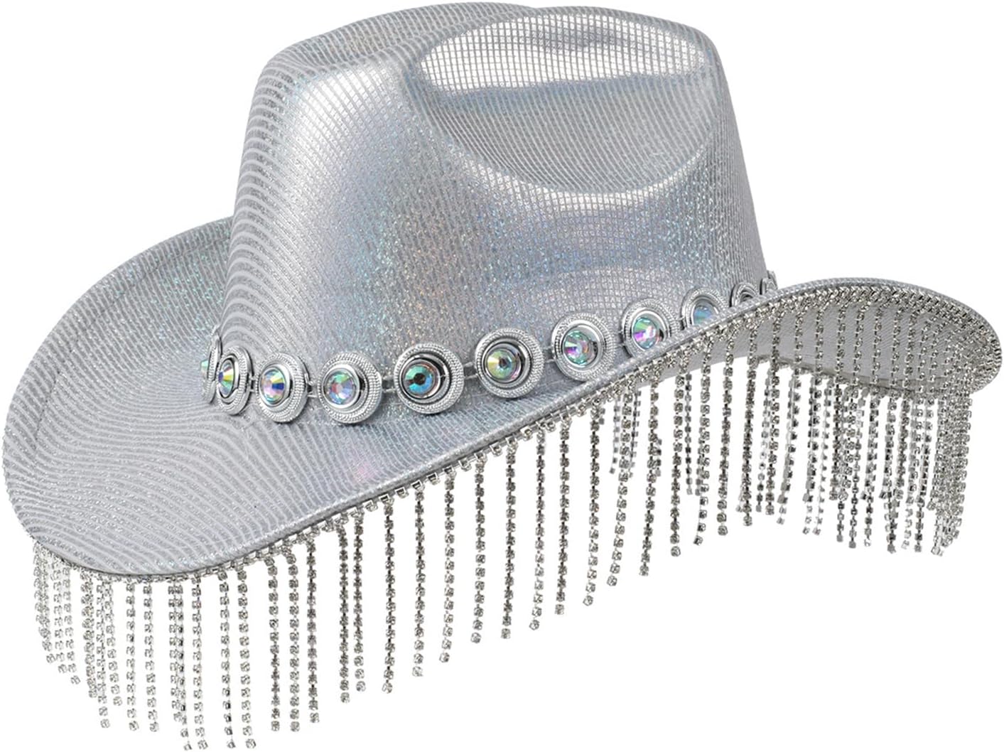 Eye Catching Cowboy Hats with Fringes Carnivals Role Party Cowgirl Hat Sunproof Wide Brims Disco Party Felts Hat Rhin