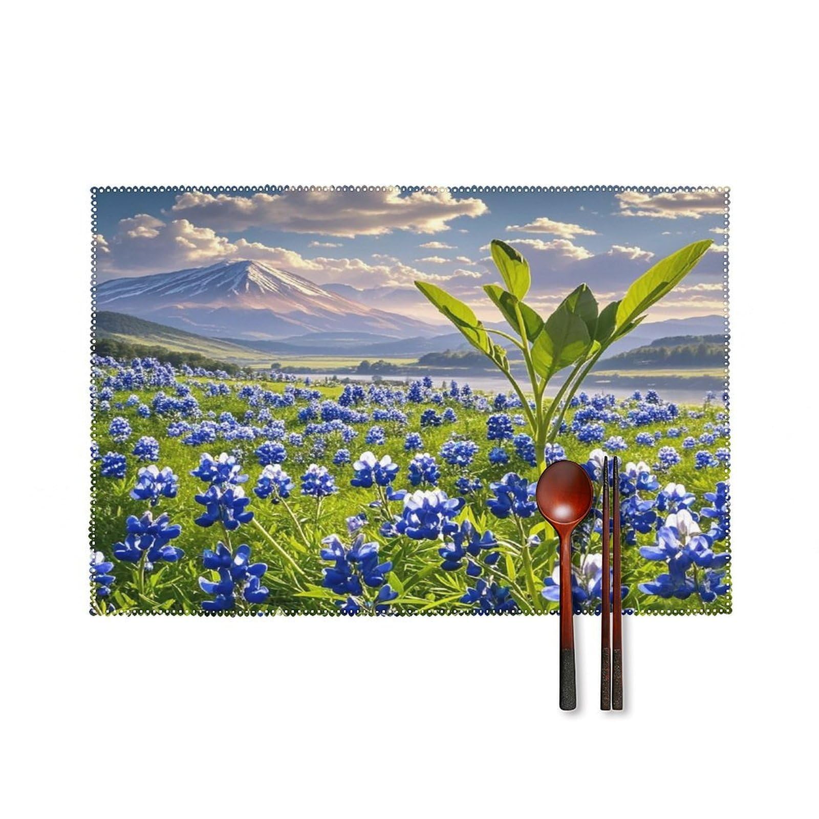 Bluebonnets Scenery Placemats Set of 6 Heat Resistant Non-Slip Place Mats Washable Wipeable Table Mats Elegant Farmhouse Placemat for Kitchen Dining Outdoor Party Table Decor