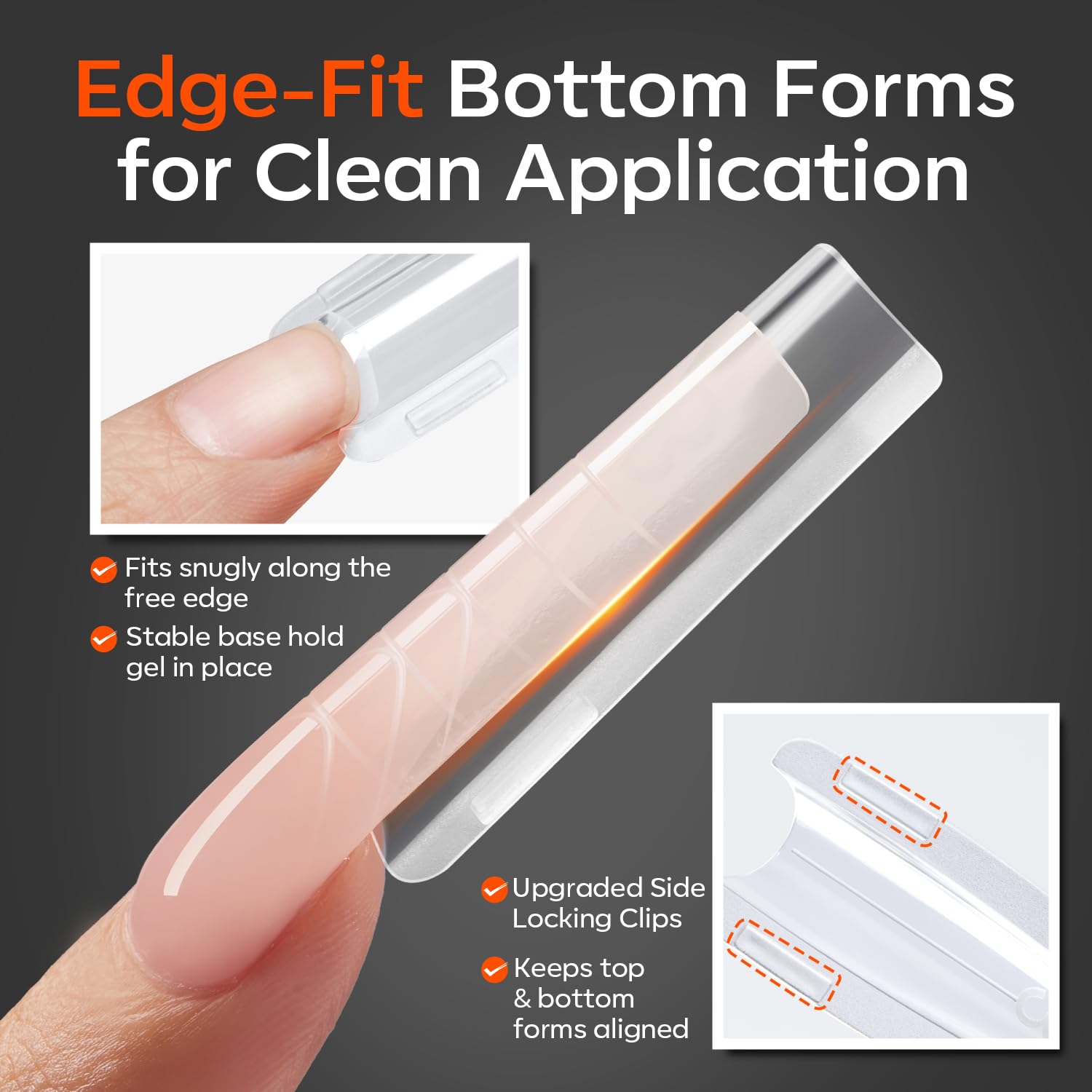 Modelones Sandwich Dual Nail Form System, 240 Pcs Square Almond Reusable Top & Bottom Nail Forms with Guidelines Side Locking Clips Stable Apex Control Structure for Poly Builder Gel Extensions