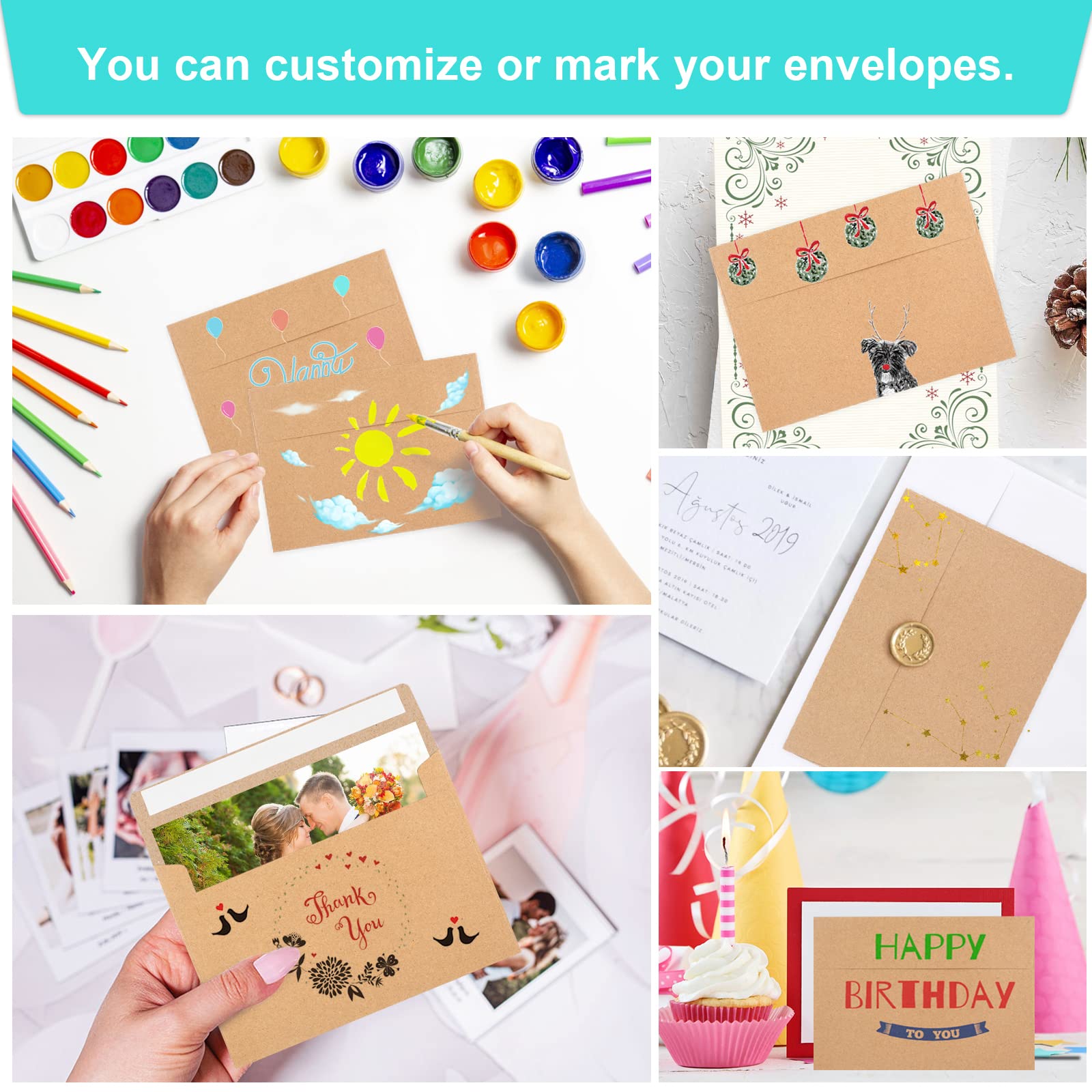 Paquete de 70 sobres de invitación A2, sobres de papel kraft marrón, sobres para tarjetas de 4.5 x 5.5 pulgadas, sobres para invitaciones, sobres autosellados para fotos RSVP, tarjetas de felicitación