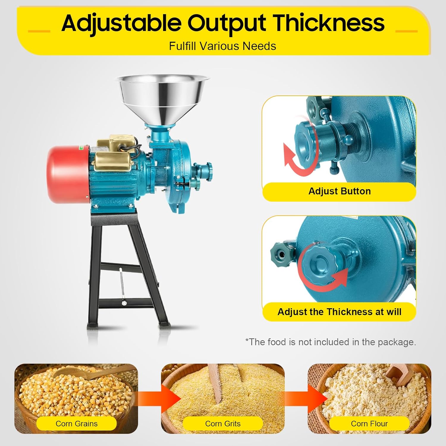 Electric Grain Mill Grinder Corn Grinder, 110V Dry Cereals Grinder with Funnel,Commercial Electric Feed Mill Machine for Wheat, Coffee, Rice, Cereals Cereals,Molino de Maiz Electrico