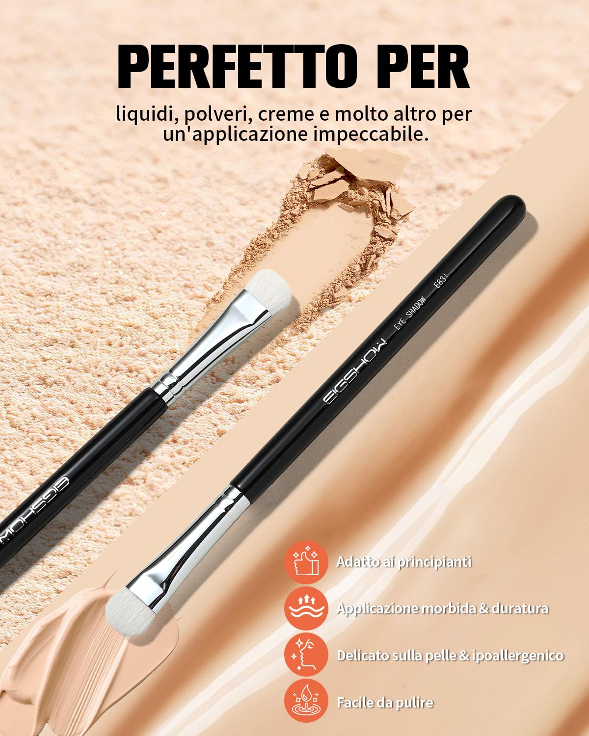 EIGSHOW Pennello per ombretto, Pennello professionale doppio uso ombretto e correttivo con pelo di capra Saikoho, Pennello per trucco occhi premium per sfumare, sbavare e sfumare, nero(E831)