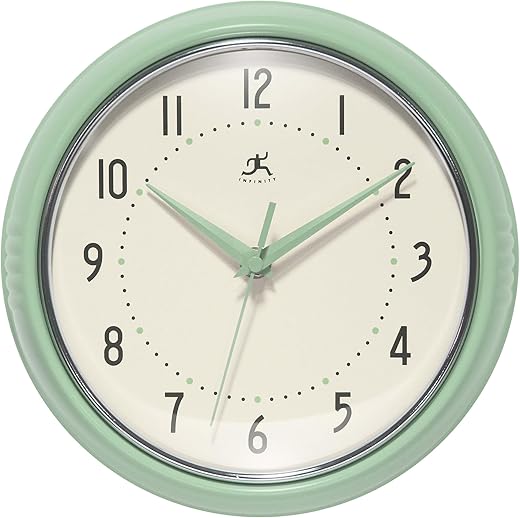 Infinity Instruments Retro Round Metal Wall Clock, Meadow Mist, 9.5