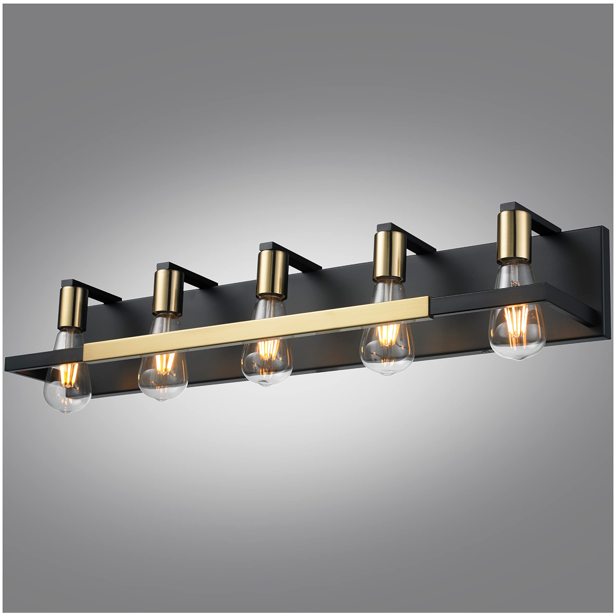 Hamilyeah 5 Light Bathroom Vanity Light Fixture Black and Gold, 32 inch Vintage Bathroom Lighting Fixture Over Mirror, Industrial Wall Mounted Lighting for Living Room, Dining Room, UL Listed