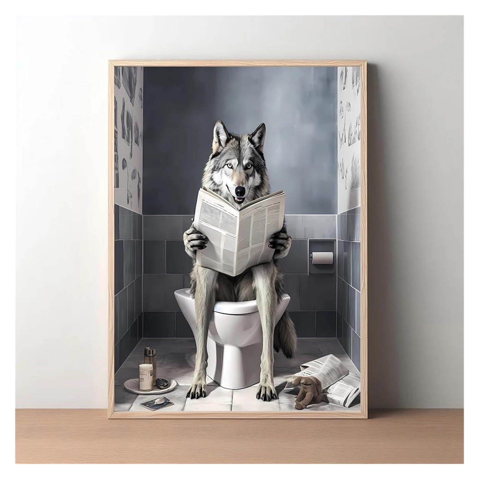 Affiche imprimée d'animaux drôles pour peinture amusante de salle de bain et toilettes