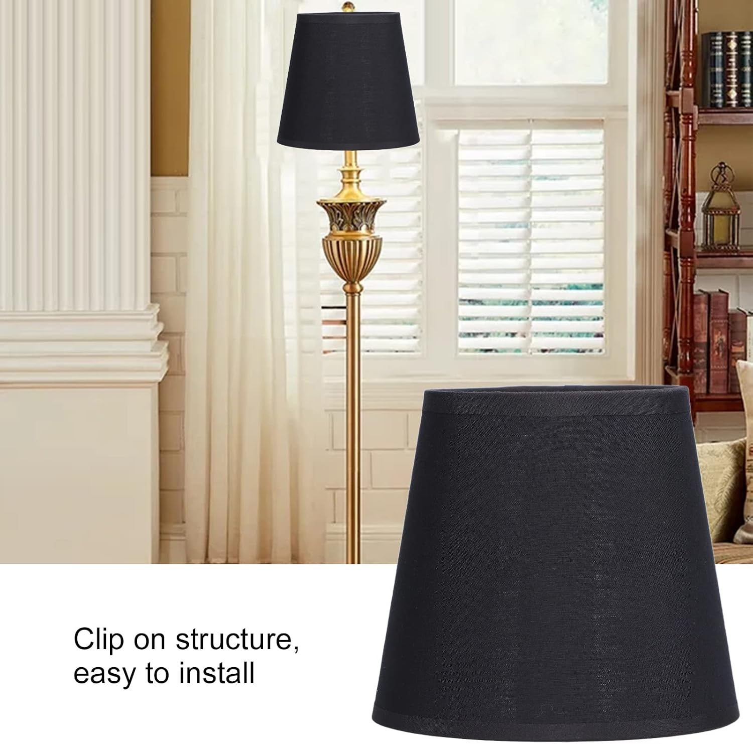 Lampshades Set of 6, Modern Small Lampshade Clip On Black Gold Bell Lampshades that Attach to Bulb Black for Hanging Lamp Table Lamp Floor Lamp Replacement