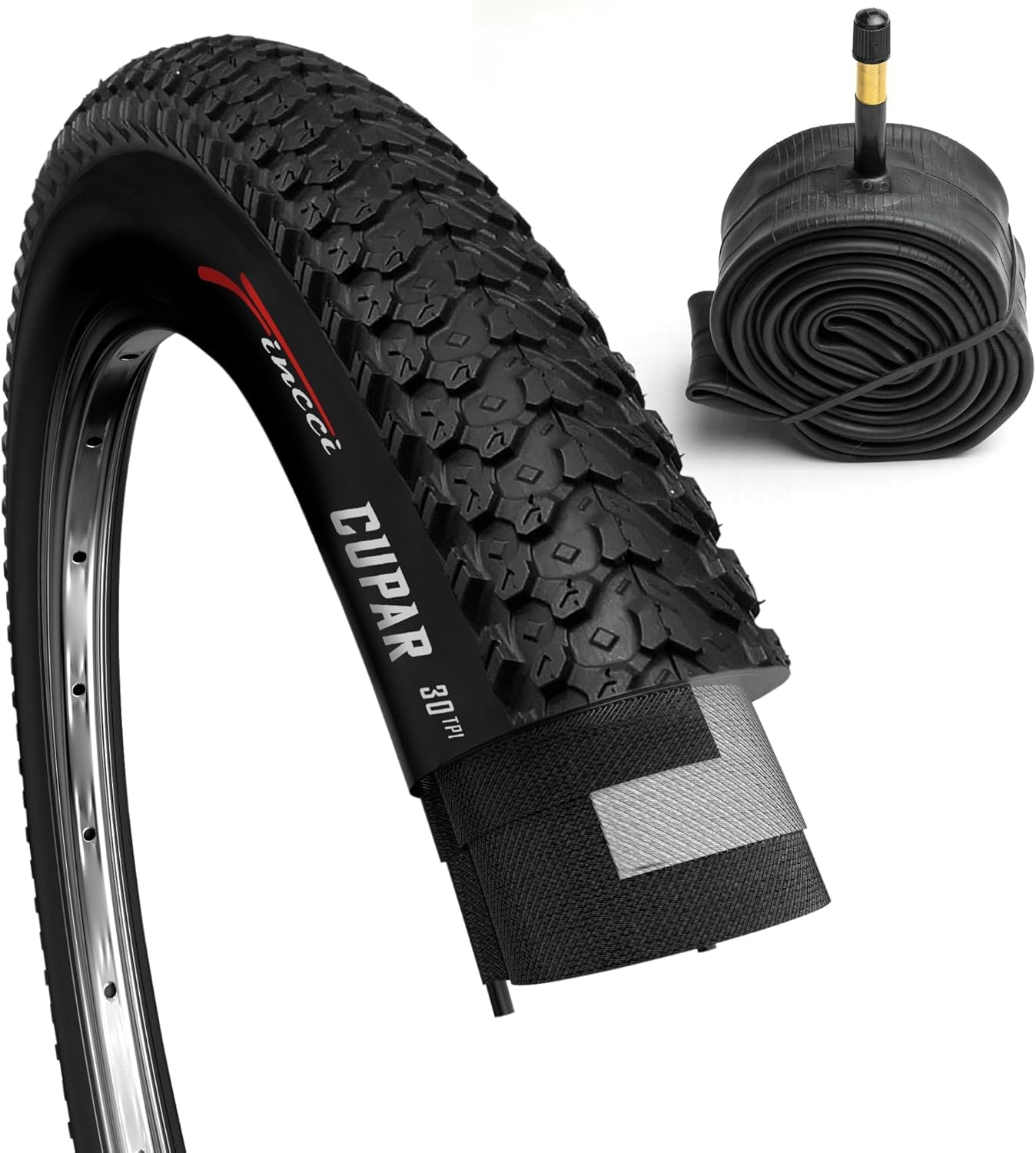 Fincci 26 Zoll Fahrradreifen Set bestehend aus 1 Reifen und 1 Schlauch - Faltreifen 26 x 2.125 (ETRTO 57-559) Cupar 30 TPI mit Autoventil - Kevlar MTB Mantel