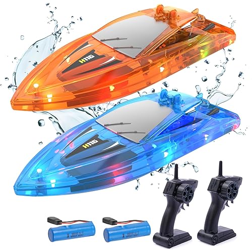 RC Boat for Kids,2Pack LED Light Remote Control Boat for Pools and Lakes,Bathtub Toy Boats with Whole Body Waterproof,Rechargeable Battery,Low Battery Alarm,Water Play Toy Gift for Boys&Girls