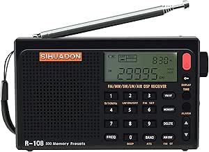 SIHUADON R108 Radio AM FM SW LW AirBand DSP Full Band Portable Stereo Radio Battery Operated with Headphones Jack Antenna Jack Sleep Time and Alarm Clock Memory Preset Good Gift for Parents by RADIWOW