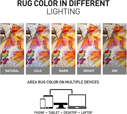 Miniatura 6 de Alfombra antideslizante con diseño de flores brillantes y modernas (antideslizante)