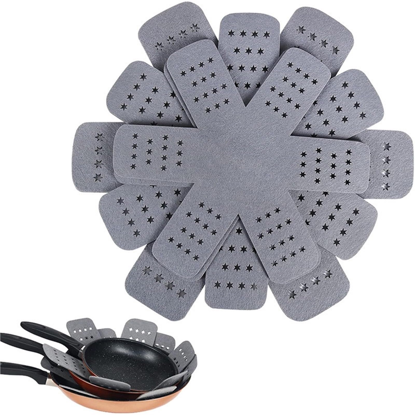 12pcs Hollow Star Design Felt Trivets - Thickened Heat Insulation Pot and Bowl Protectors for Kitchen Decor(Grey)