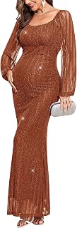 Sparkly Mesh Maternity Dress Long Sleeve Square Neck Baby Shower Pregnancy Dresses for Photoshoot Semi Formal
