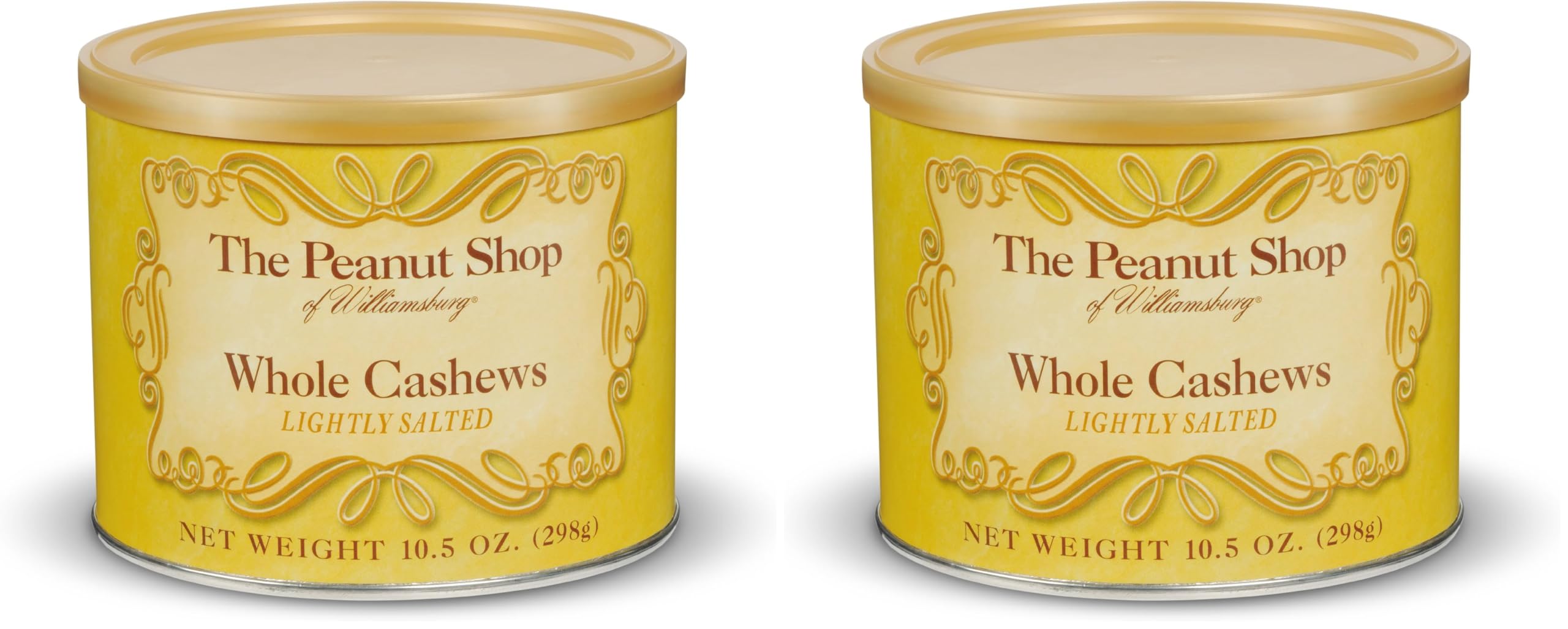 Lightly Salted Whole Cashews with SEA Salt, Gluten-Free Ingredients, Kosher Certified, Hand Cooked in Pure Peanut Oil - 10.5 Oz Tin (Pack of 2)