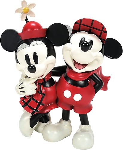 Enesco Disney Showcase - Figura de Mickey y Minnie Mouse a cuadros de Navidad, 4 pulgadas, multicolor