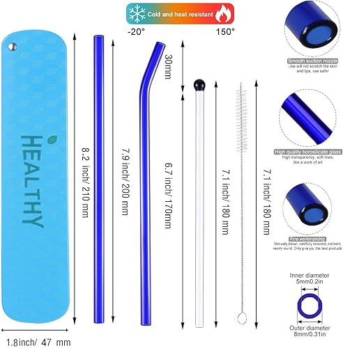 Miniatura 3 de Pajitas de vidrio reutilizables saludables  Estuche de viaje multicolor de 7.874 in x 0.315 in juego de popotes reutilizables  Perfecto para el
