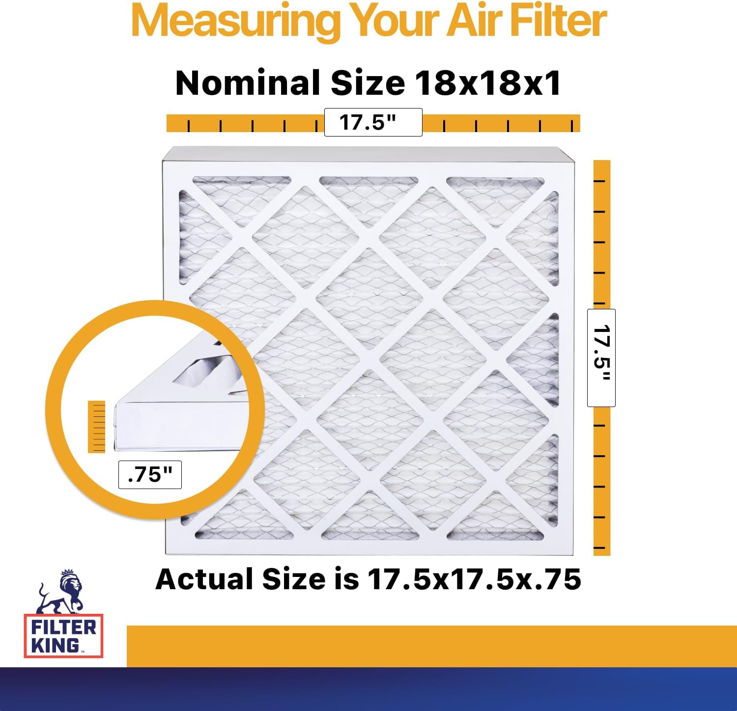 Filter King 18x18x1 Air Filter (MERV 13) (4-Pack) Dust & Allergy Control AC Furnace Filters, MADE IN USA, HVAC, Pleated, Electrostatic (Actual Size: 17.5 x 17.5 x .75)