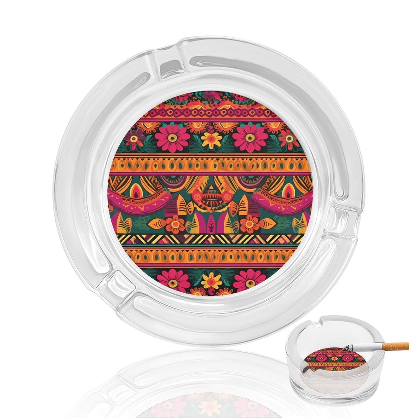 Mexican Folk Art Boho Ashtray Cigar Cigarette Rest Glass Outdoor Cigar Ashtrays with 3 Grooves Travel Cigar Ashtrays Fancy Cute Cool Ash Tray for Smokers Tabletop