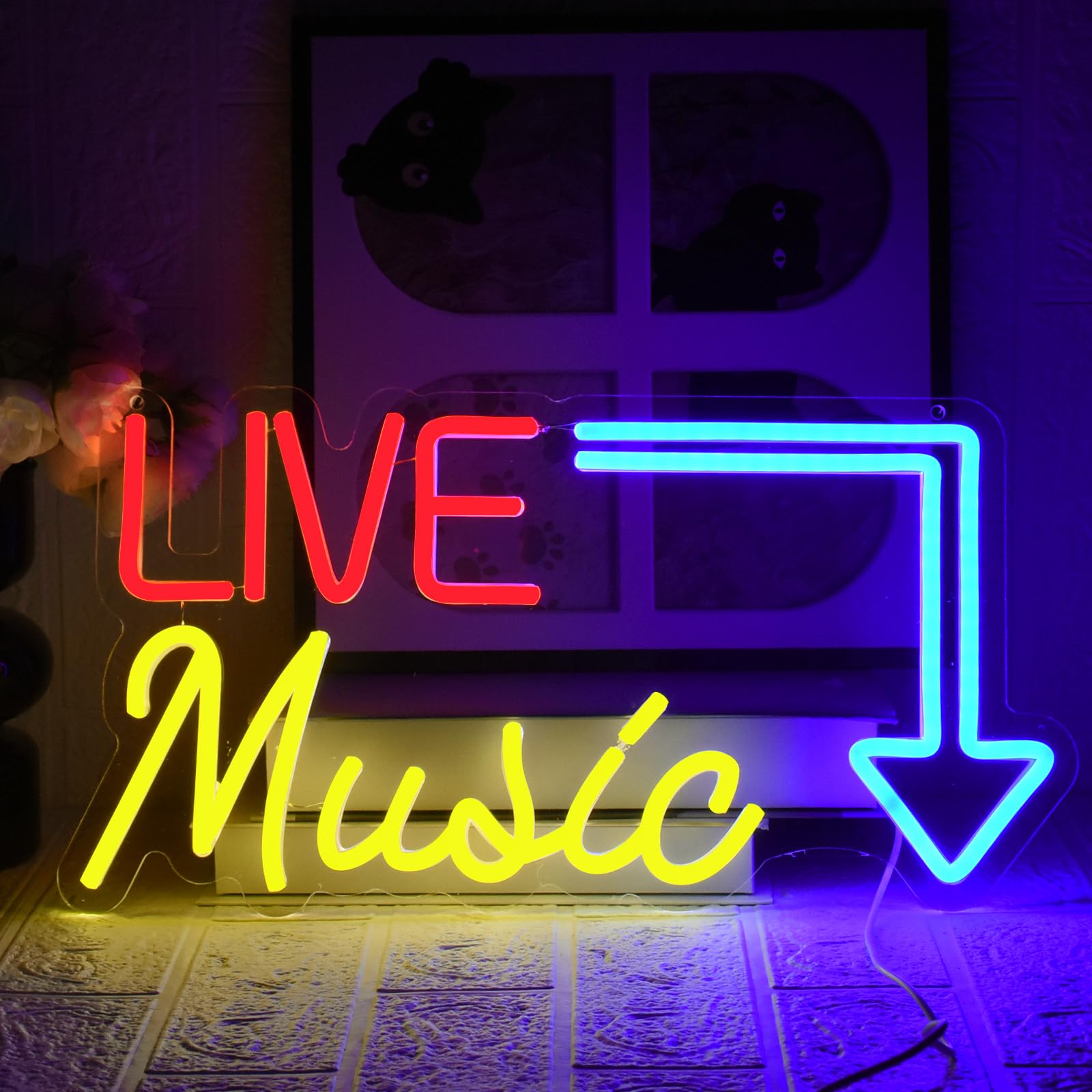 UExnkj-Y Live Music Neon Sign Music Neon Light with Dimmable Switch USB Powered Letters Neon Sign Lighting Sign for Bar Music Stadium Nightclub Party