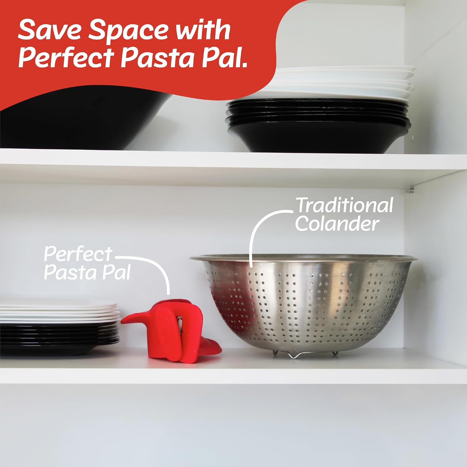 PERFECT PASTA PAL Clip-On Silicone Pot Strainer for Pasta and Vegetables