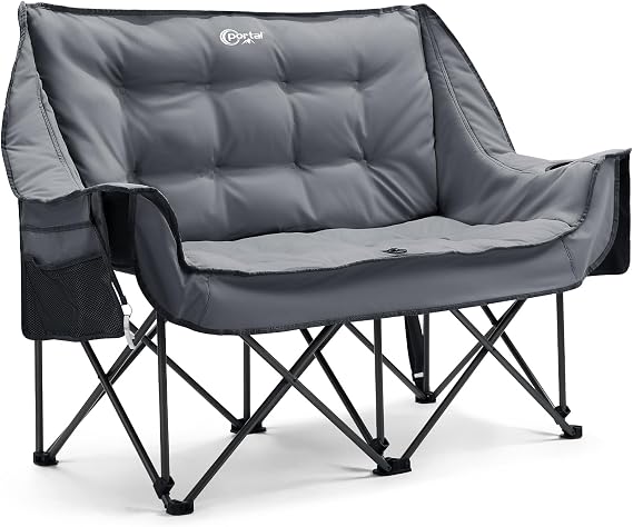 Portal Camping Chair Foldable Camping Sofa for 2 People 272 kg Load Capacity Super Soft with Storage Bag Double Folding Chair Folding Sofa Thick Padded High Backrest for Outdoor Garden Balcony