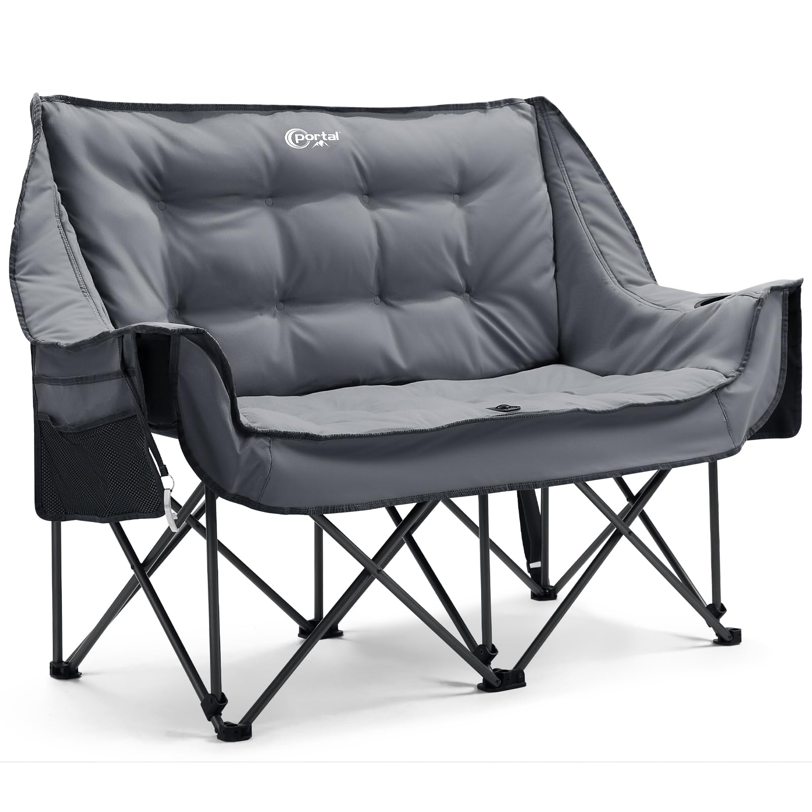 Portal Campingstuhl faltbar Campingsofa für 2 Personen 272kg belastbar Super Weich mit Lagerungstasche Doppel Klappstuhl Faltsofa Dick Gepolstert Hohe Rückenlehne für Outdoor Garten Balkon