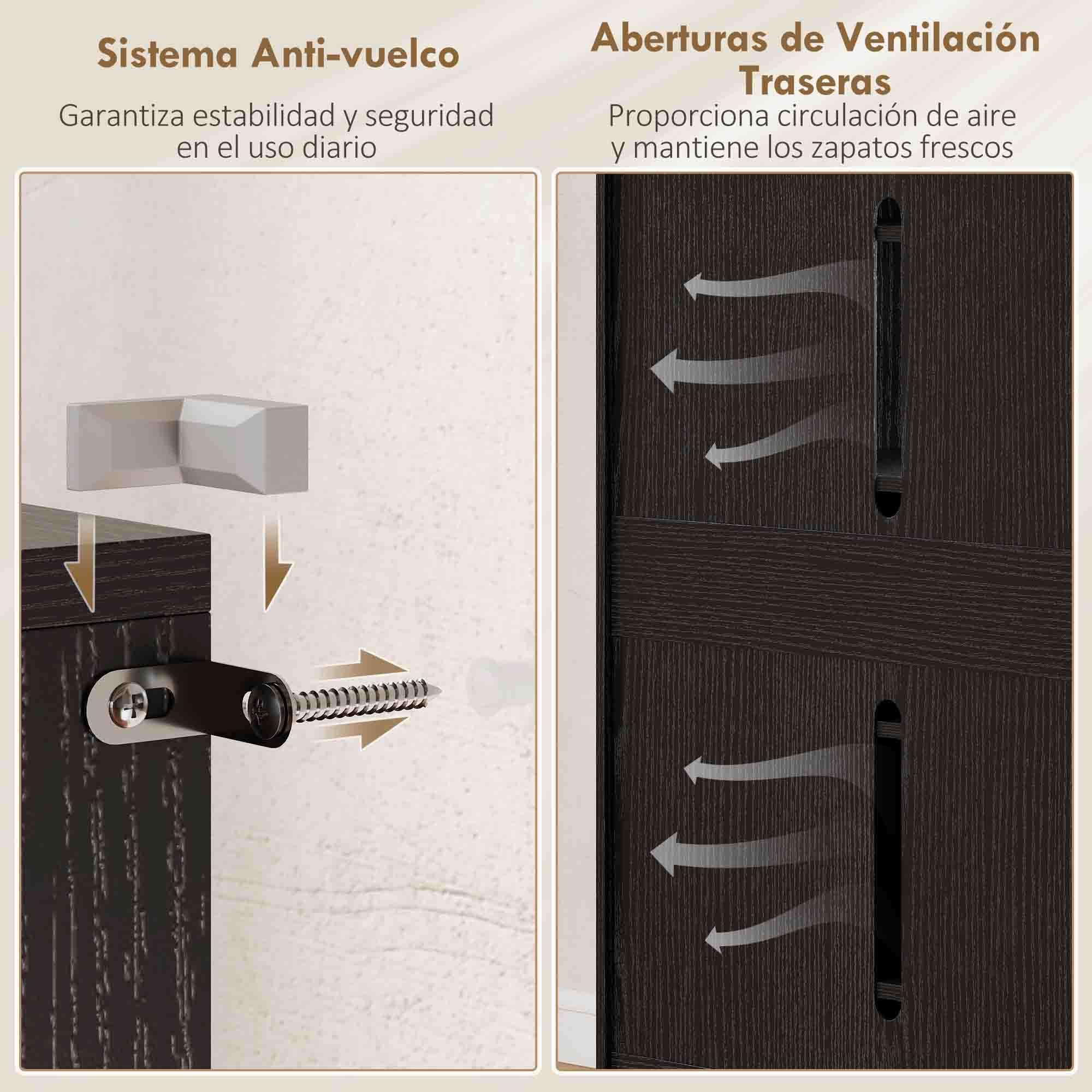HOMCOM Zapatero de 2 Puertas Brillo con Cierre Suave Negro 72x34,5x103 cm | Zapatero Entrada Recibidor, Estantes Ajustables, Agujeros de Ventilación, para 20 Pares de Zapatos