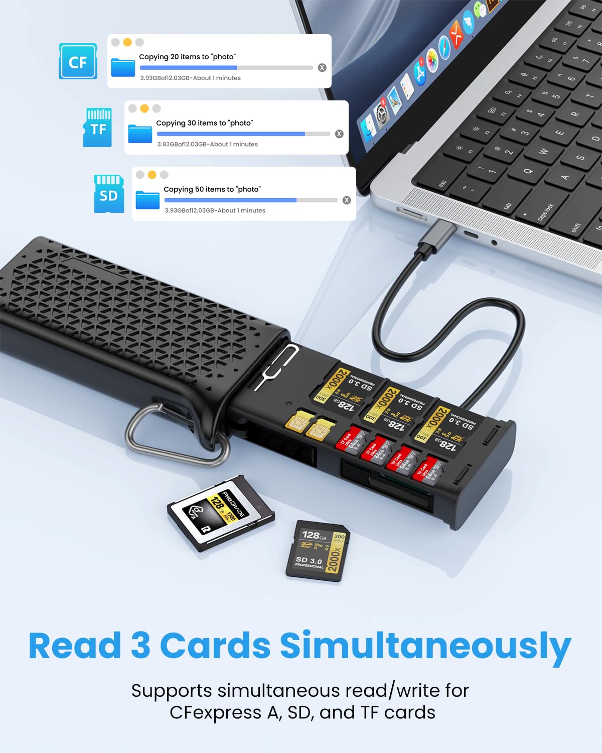 16-in-1 CFexpress Tipo A + SD + TF Card Reader & Storage Case Combo, USB-C 3.2 Gen2 10Gbps ad alta velocità Multi Card Reader Portable Card Holder Adapter per fotocamere, telefoni, droni, action