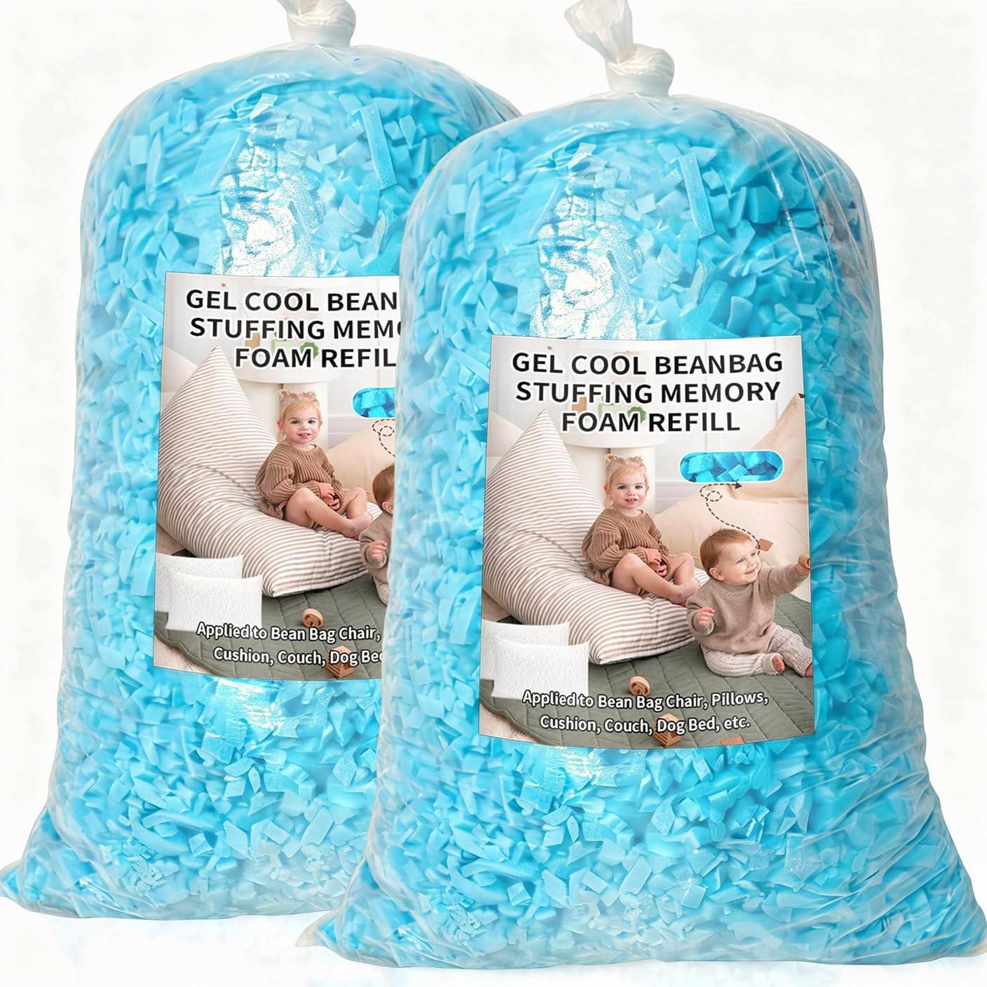 Bean Bag Filler, 40 lbs Shredded Memory Foam Filling, Soft Pillow Stuffing Bean Bag Refill Foam for Couch, Cushion, Stuffed Animals, Dog Bed, Arts Crafts