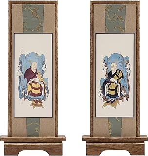 仏壇屋 滝田商店 スタンド掛軸 曹洞宗の脇掛 承陽大師・常済大師 中 高さ27.2cm×巾9.8cm◆仏壇用の両脇掛軸、脇侍、二幅セット【滝田商店発行 証明書付】