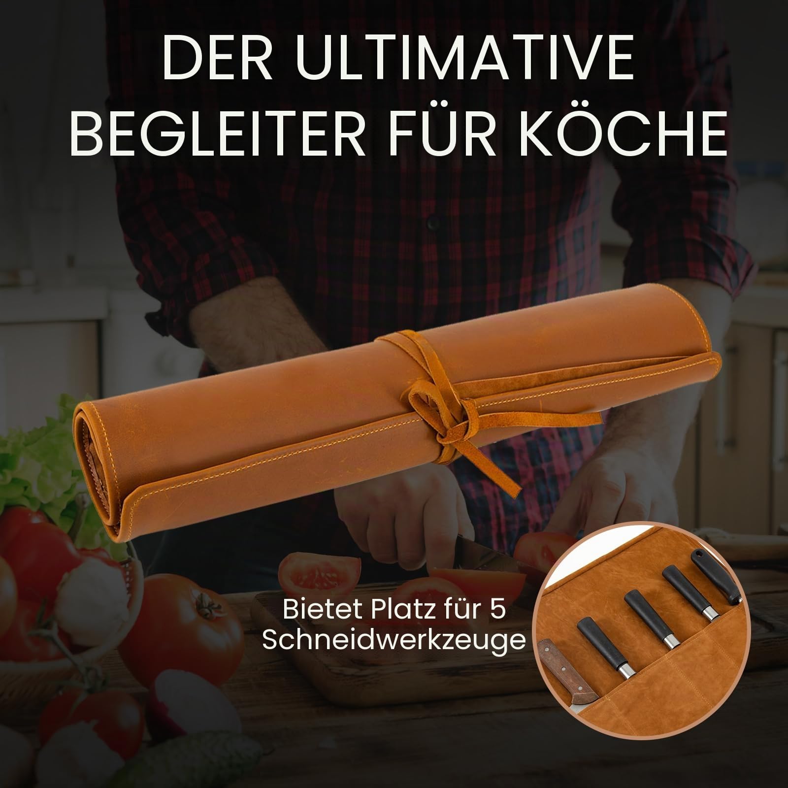 Echtleder Messertasche,Koch Messer Roll Bag,Premium Kochmesserrolle Groß,Messertasche Kochmesser Geschenke für Pro-Köche oder kulinarische Enthusiasten (Braun)