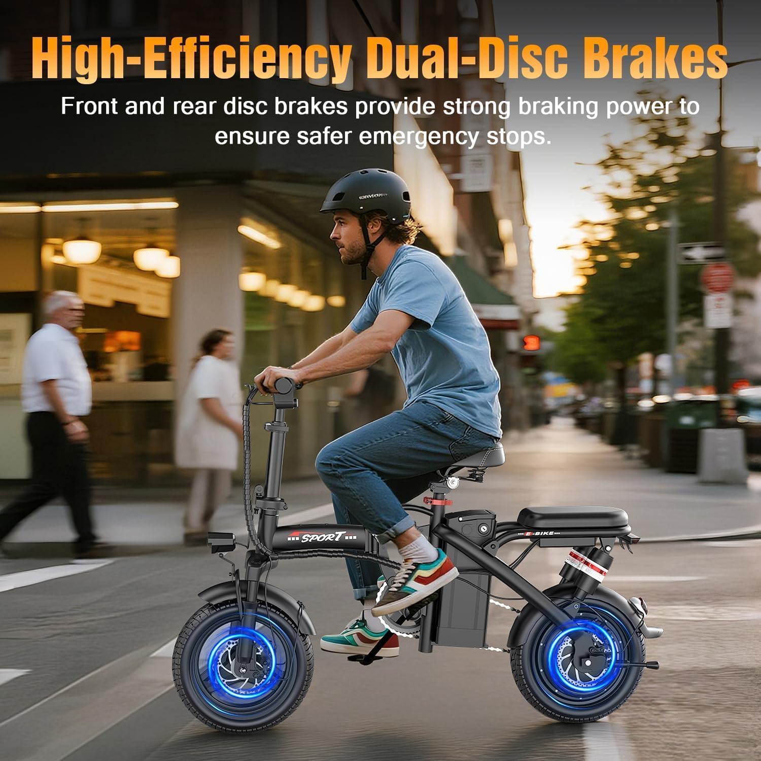 ASKGO Electric Bike for Adults Teens, 800W/1200W Peak Folding Ebike, 22/25MPH, Max 30/45 Miles Range, 14" Commuting Ebike with Dual Suspension & Dual Brake, 3-Speed Modes, Portable Electric Mini Bike