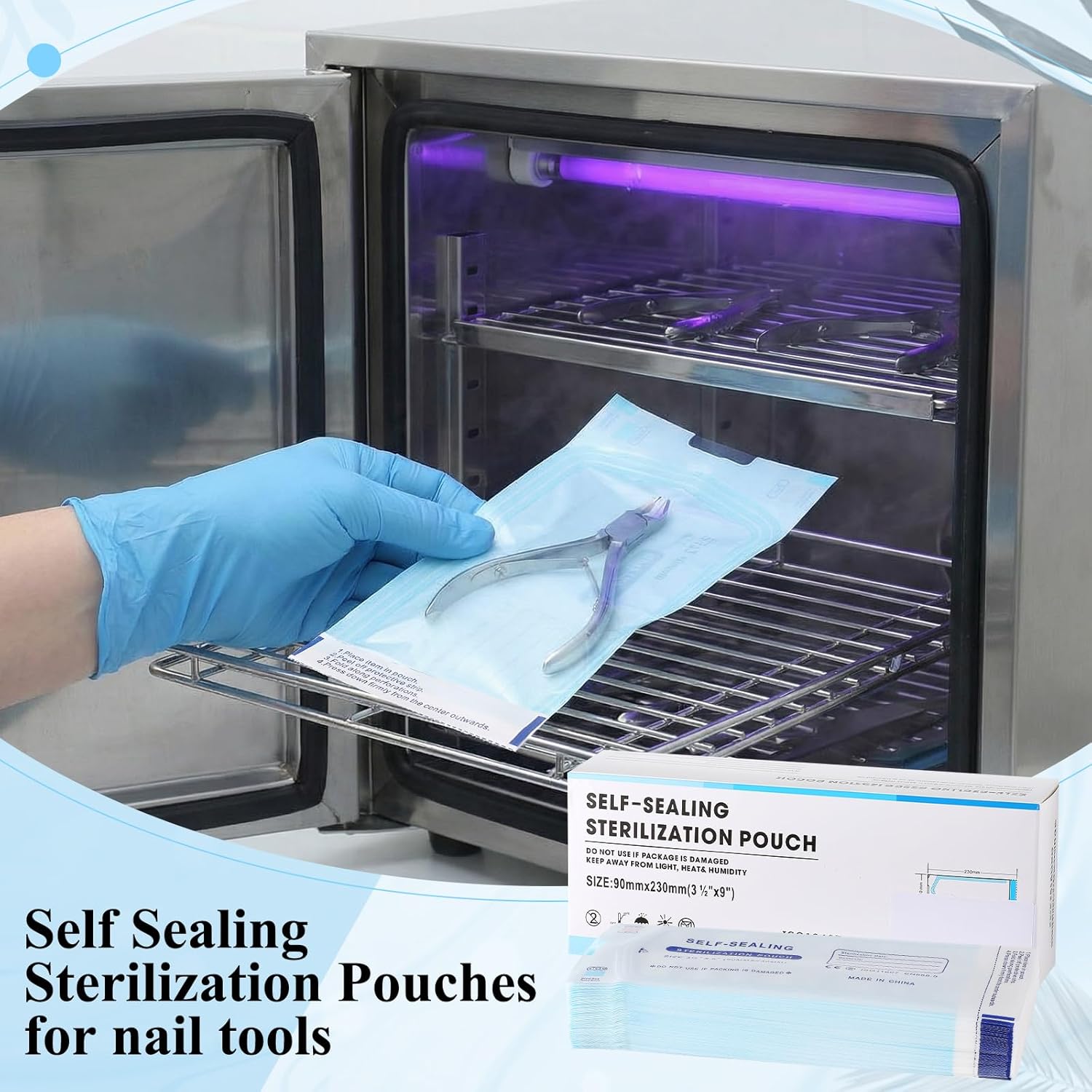 Lothee 10 Pack Cuticle Trimmer with Pusher 200 Self Sealing Sterilization Pouches, Professional Stainless Steel Cuticle Nipper Remover Cutter Manicure Tool Kit for Home Salon Nail Care(Silver)