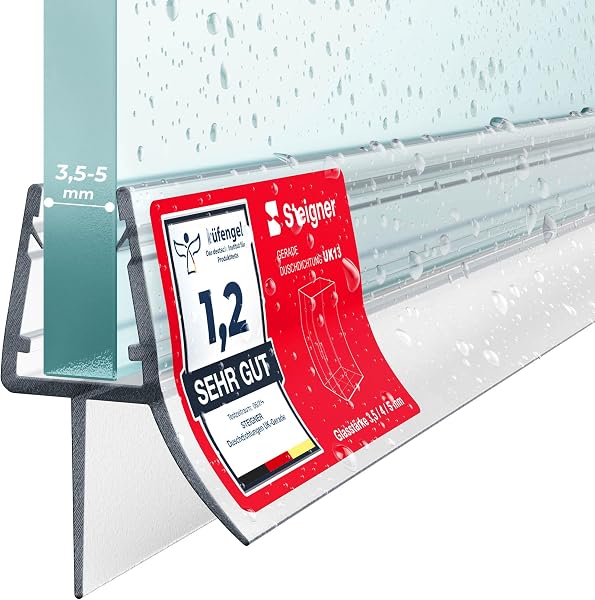 STEIGNER Junta mampara ducha UK13 90 cm (1 ud.) transparente - Junta vertical para ducha angular o pentagonal con puerta 3,5-5 mm - Protección contra fugas, Ajuste perfecto, Fácil instalación - 1