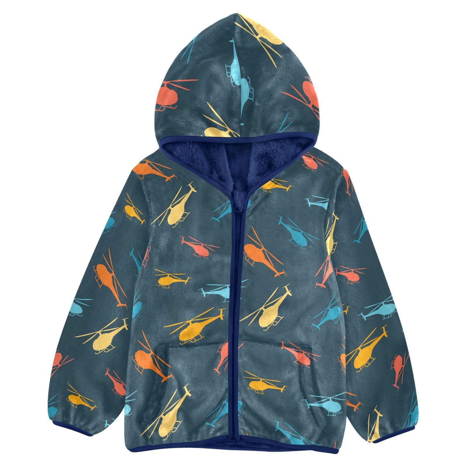 Aflyko Boys Fleece Coat Blue Zip-Up Hoodie Girls Outerwear Kids Hooded Jacket