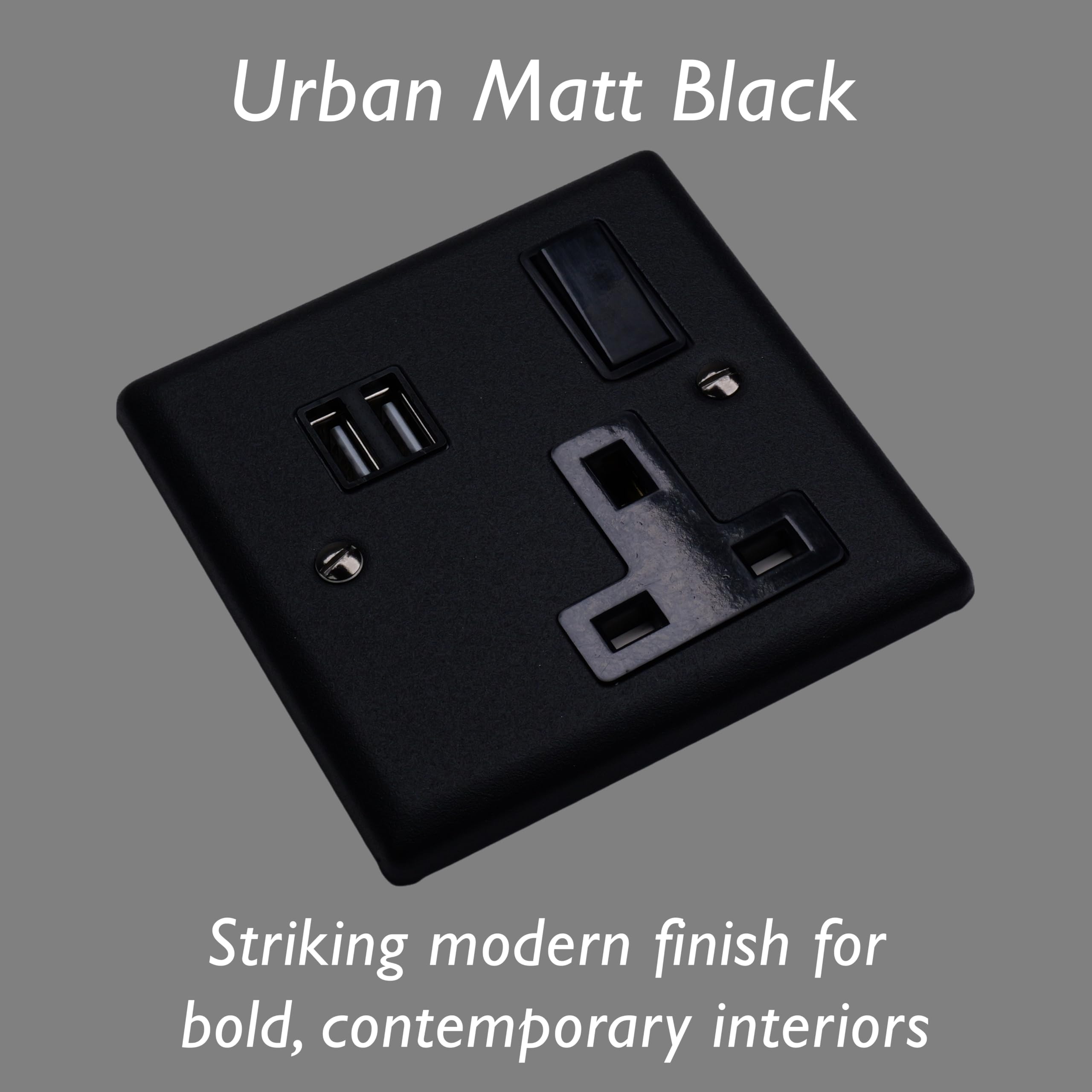 Varilight Single Plug Socket With USB Charging - Urban Matt Black With Black Insert, XY4U2SB.MB - Image 3