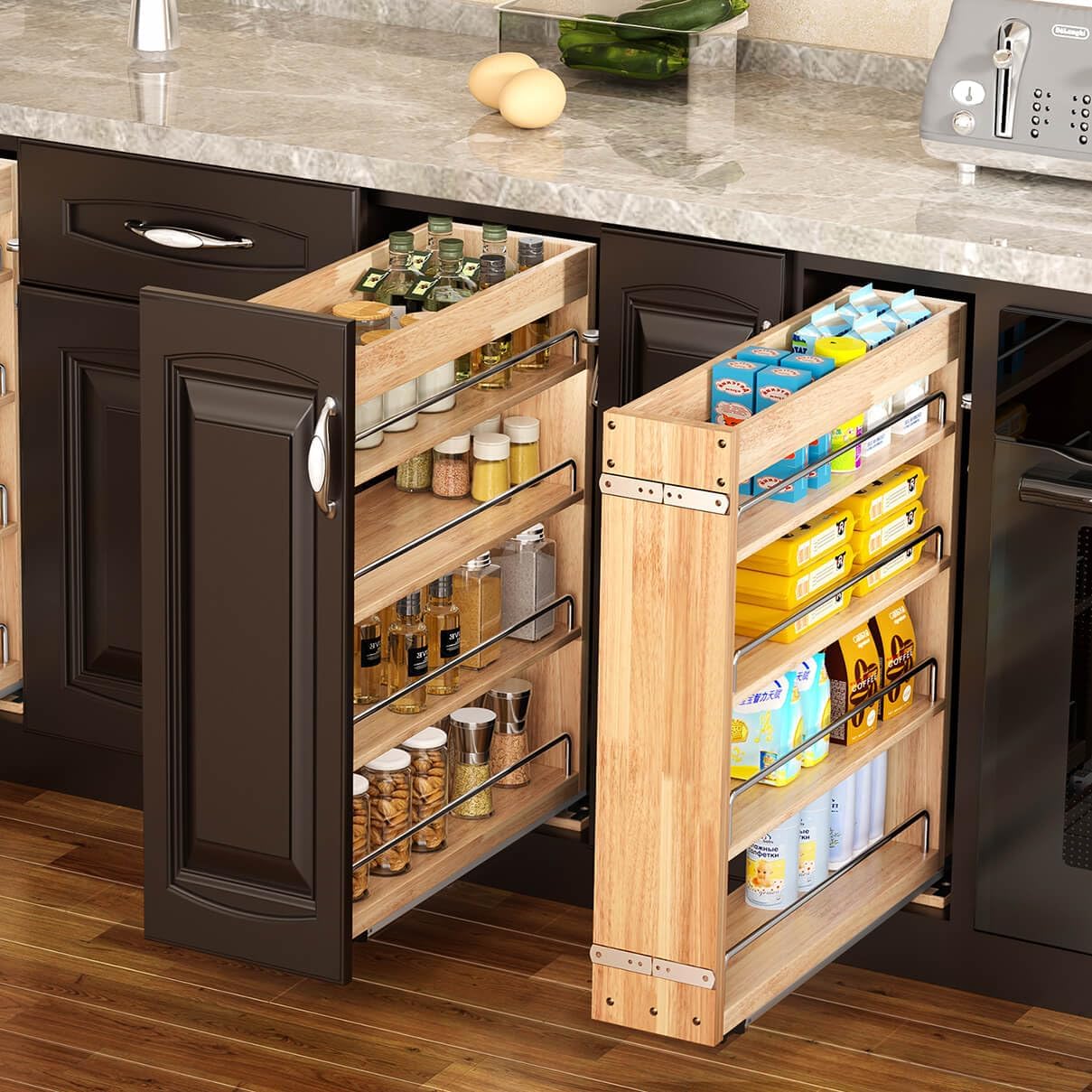 OCG 4-Tier Pull Out Kitchen Cabinet Spice Rack Holder Shelves (5" W x 22" D), spice organization for cabinet Storage Organization, pull out spice racks for inside cabinets