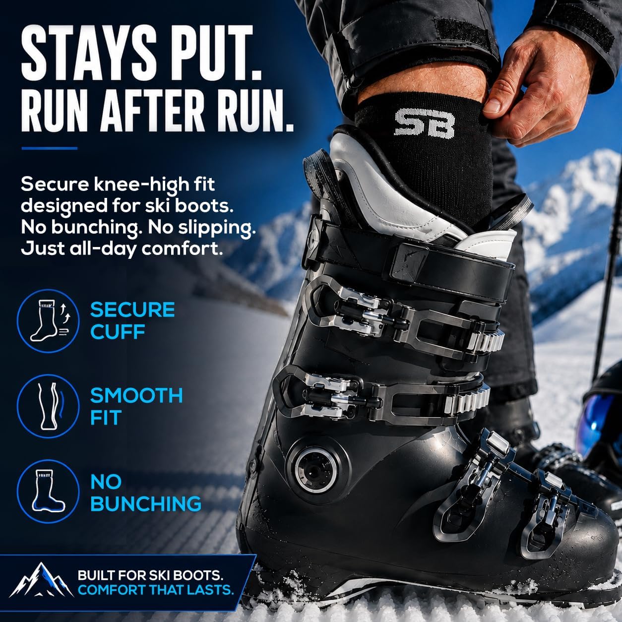 SB SOX 2-Pair Merino Wool Ski Socks for Men & Women