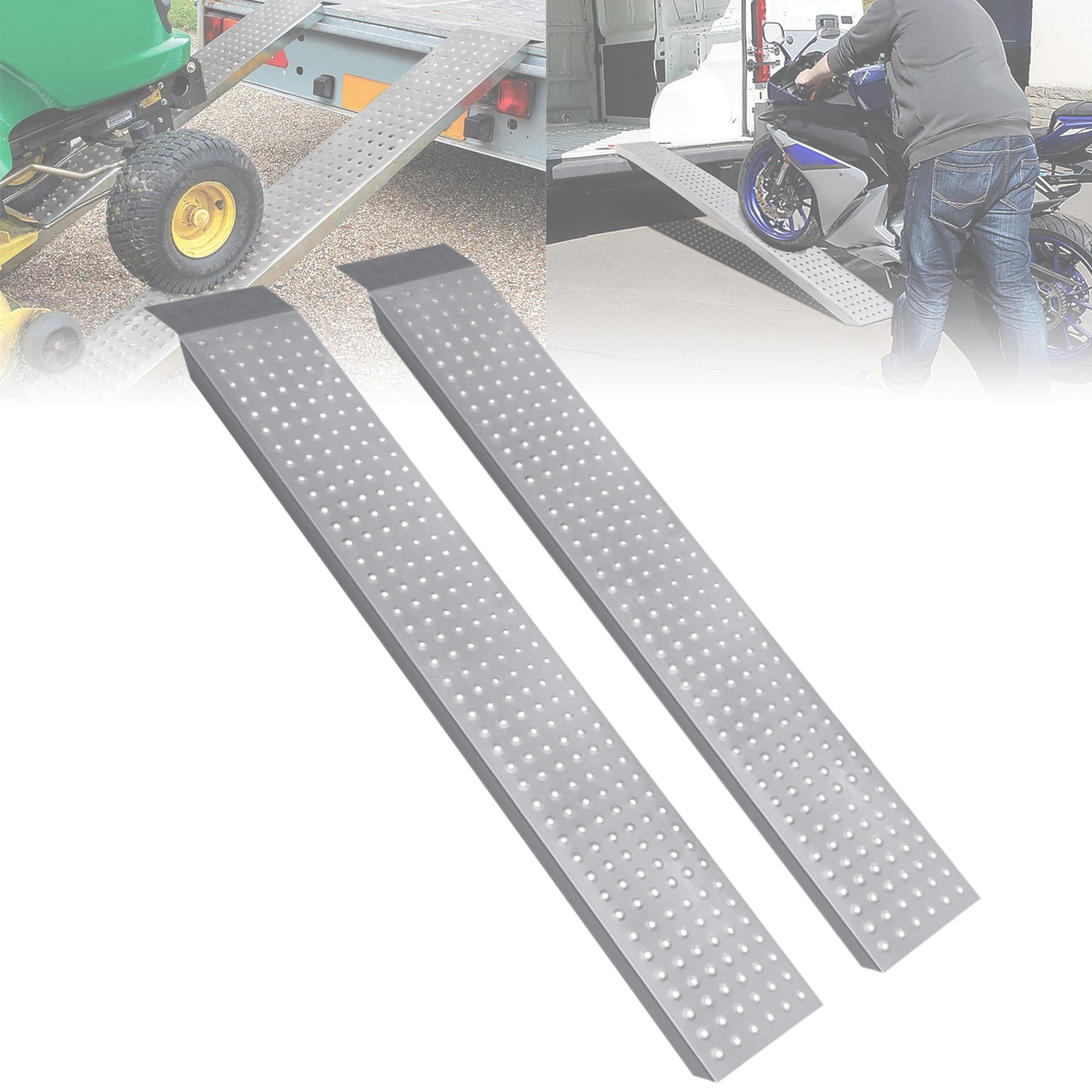 ACXIN 2 Stück Auffahrrampe, Max 400 kg Laderampe aus Verzinkter Stahl, Antirutsch Verladerampe Laderampen für Motorrad ATV Quad PKW Auto, 135 x 23 x 4,5 cm