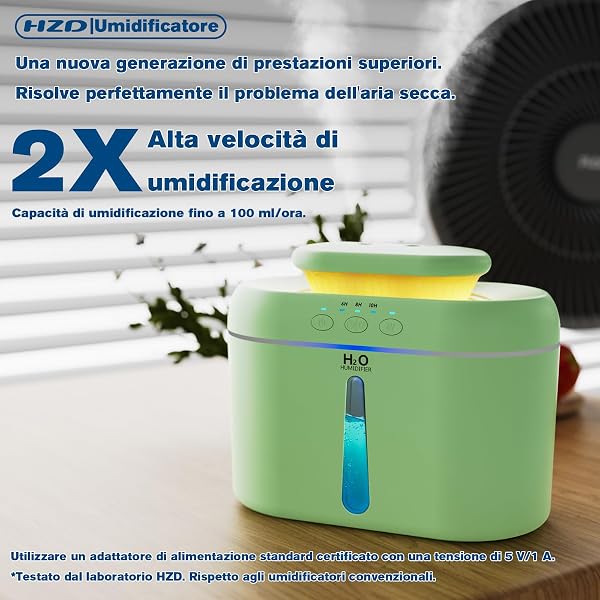Umidificatore Ambiente Bambini, 2L Umidificatore Camera da Letto, 20 dB Silenziosi Umidificatore per Camerette, Piante e Uffici, con Timer di Spegnimento Automatico e Funzione Luce Notturna (Verde) - 3
