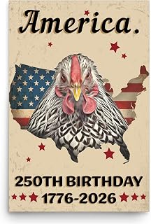 America 250th Birthday Anniversary Black Wyandotte Chicken Wall Art Poster 12x18 Unframed 1776-2026 USA Map Silhouette Patriotic Decor Gifts for Wyandotte Chicken Lovers