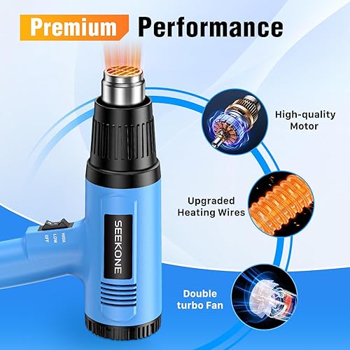 Vista 5 de Seekone Pistola de calor, kit de pistola de aire caliente de 1800 W de alta resistencia, configuración de temperatura dual 299℃ y 599℃, pistola