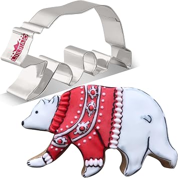 LILIAO Walking Grizzly Bear/Polar Bear Cookie Cutter - 4.6 x 2.6 inches - Woodland Animal Biscuit and Fondant Cutters - Stainless Steel