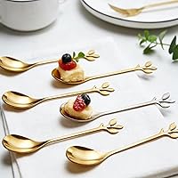 Vista 8 de 20 cucharas de café de hojas, cucharaditas de acero inoxidable dorado y plateado con mango de hojas para té helado, café, postre