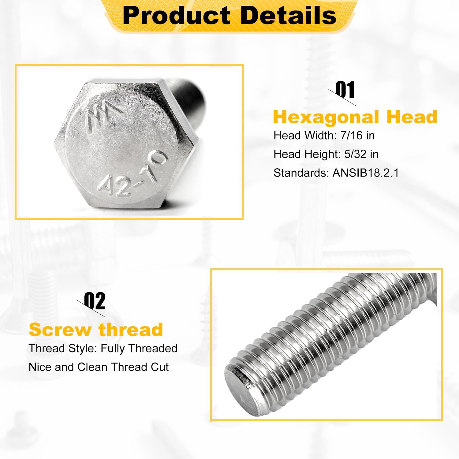 Mriuuod 10-Pack 1/4-20 X 3 Inch Stainless Steel Hex Bolts - 304 Grade Hardware For DIY & Repair
