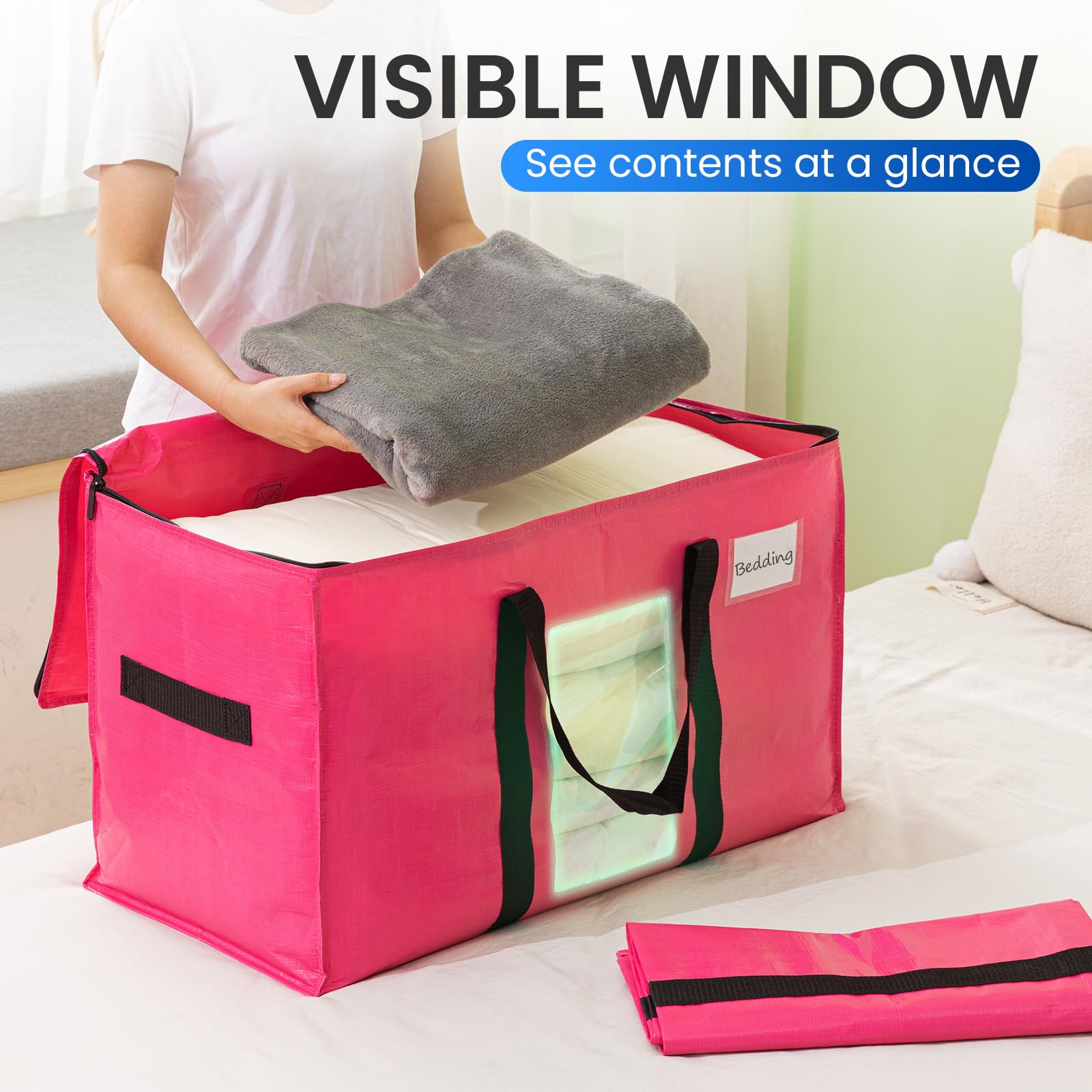 TAILI Moving Bags Extra Large,Reinforced Handles & Clear Window,Heavy Duty Storage Bags with Zips for Clothes,Beddings,Duvets,Travel,Camping,moving,Loft Storage(4 Pack pink) - Image 2