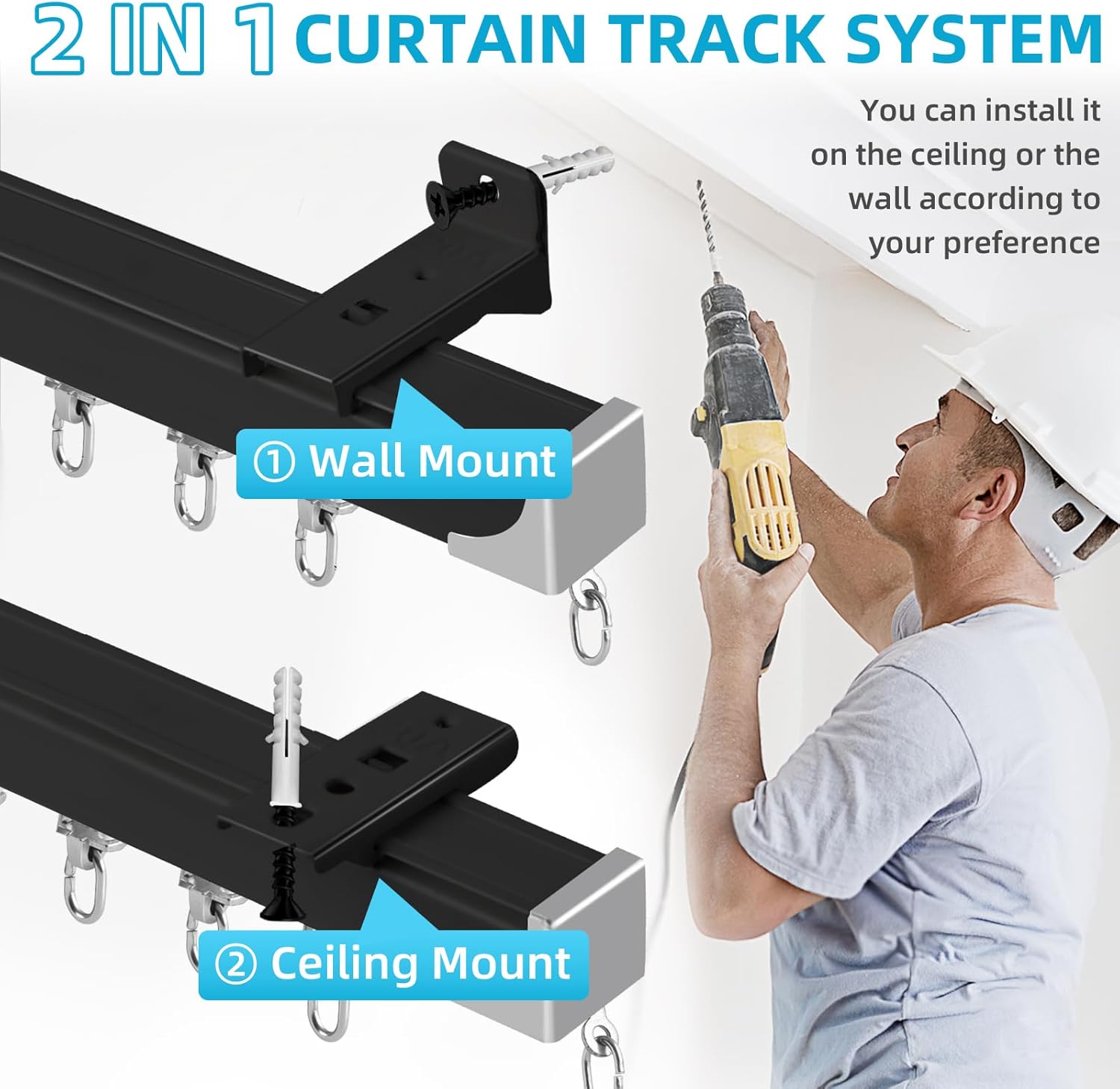 Ceiling Curtain Track, 3Ft-9Ft Heavy Duty Curtain Tracks Ceiling Wall Mount, Aluminum Curtain Rails Track System Curtains, Room Divider, Black (3PCS)