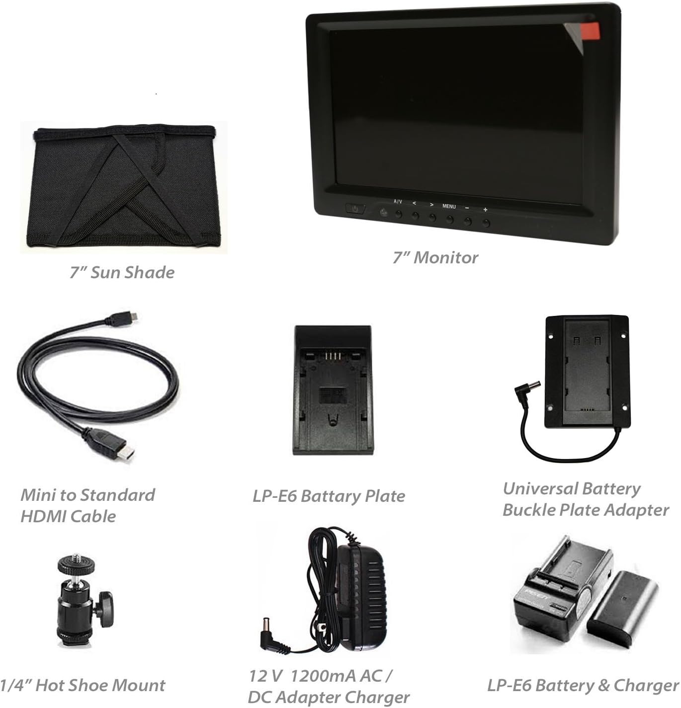 LILLIPUT 7" 669GL-70NP/C-YPBPR HDMI YPBPR AV Camera-Top monitor for DSLR with Canon LP-E6 Battery and charger + sun hood