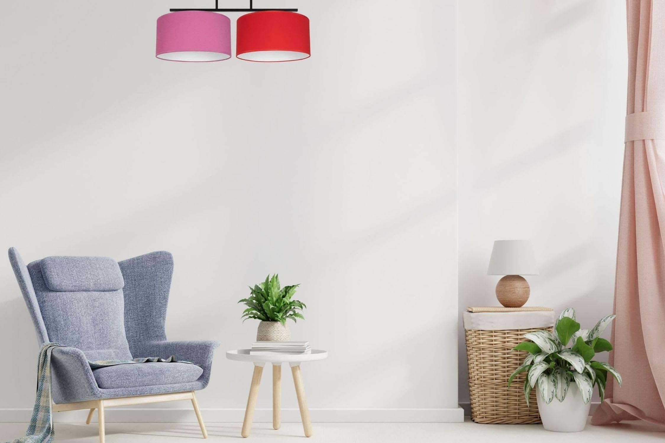 Licht-Erlebnisse Deckenlampe Stoffschirm Metall Rosa Rot Wohnzimmer Schlafzimmer Flur lang 70 cm E27 blendarm wohnlich gemütliche Deckenleuchte Esszimmer BIRNO