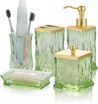 Amazon.com: Green Bathroom Accessories Set, 5 Pcs Clear Glass Bathroom Accessories Sets with ...